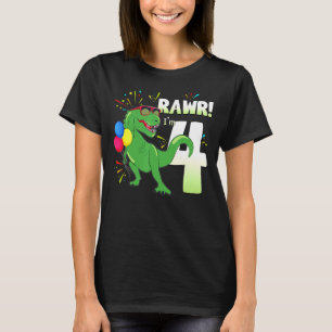 Camiseta Birthday Dinosaur Rex Rawr Im 4 Anos Rapazes