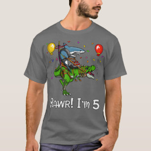 Camiseta Birthday Dinosaur TRe Shark Party Rawr Im 5 Crianç