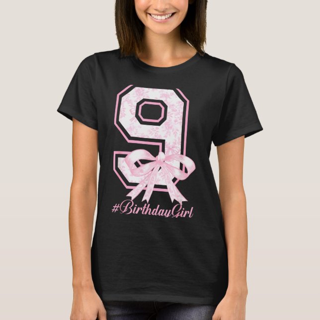 Camiseta Birthday Girl 9th Birthday Nk Floral Coquette Bow  (Frente)