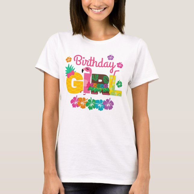 Camiseta Birthday Girl Hawaiian Luau Summer (Frente)