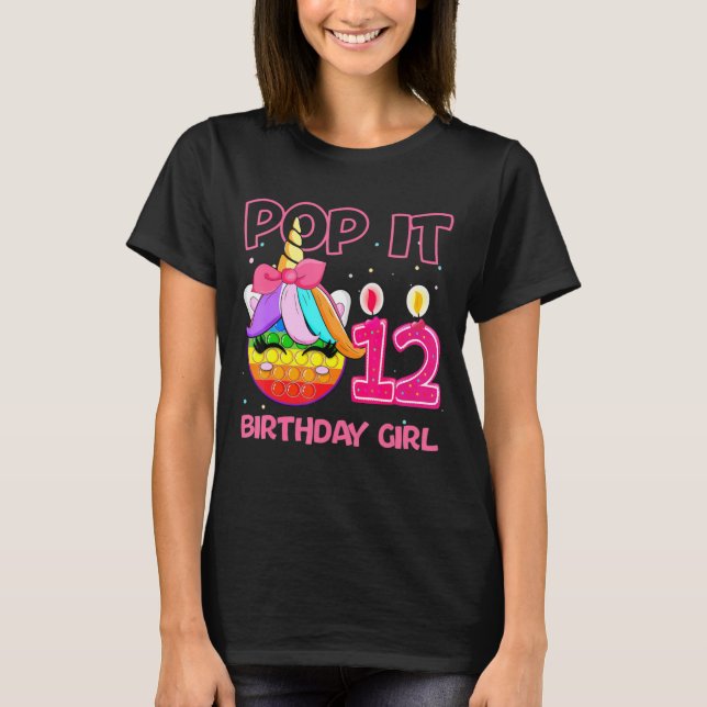 Camiseta Birthday Girl Pop It 12th Birthday Unicorn Fidget  (Frente)