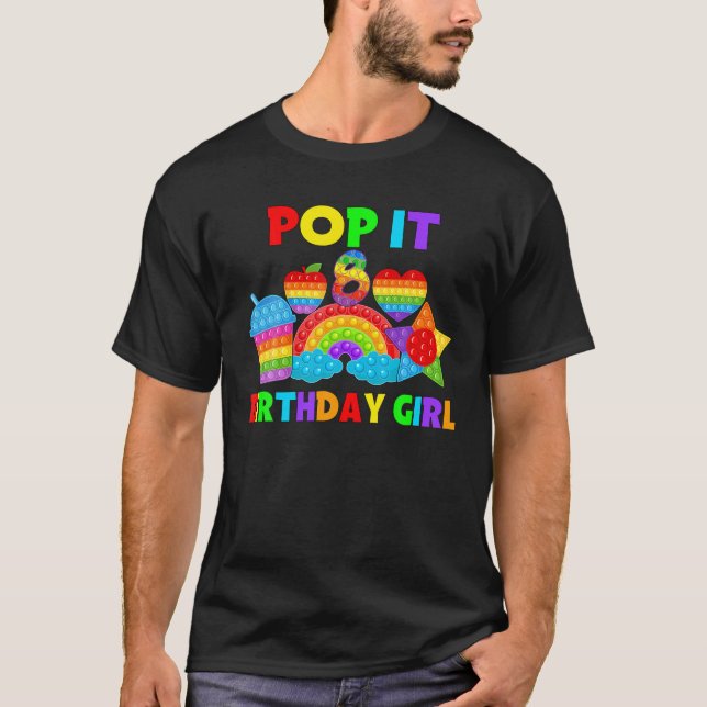 Camiseta Birthday Girl Pop It 8 - Rainbow 8º Aniversário (Frente)