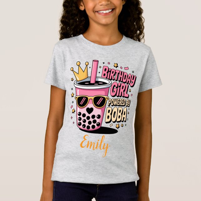 Camiseta Birthday Girl Powered by Boba Bubble Tea Party (Frente)