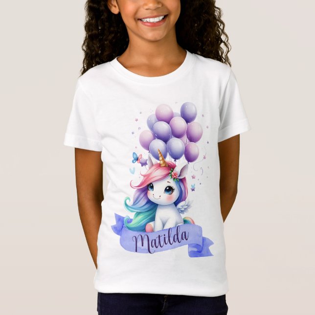Camiseta Birthday Girl Unicorn with Balloons T-Shirt (Frente)