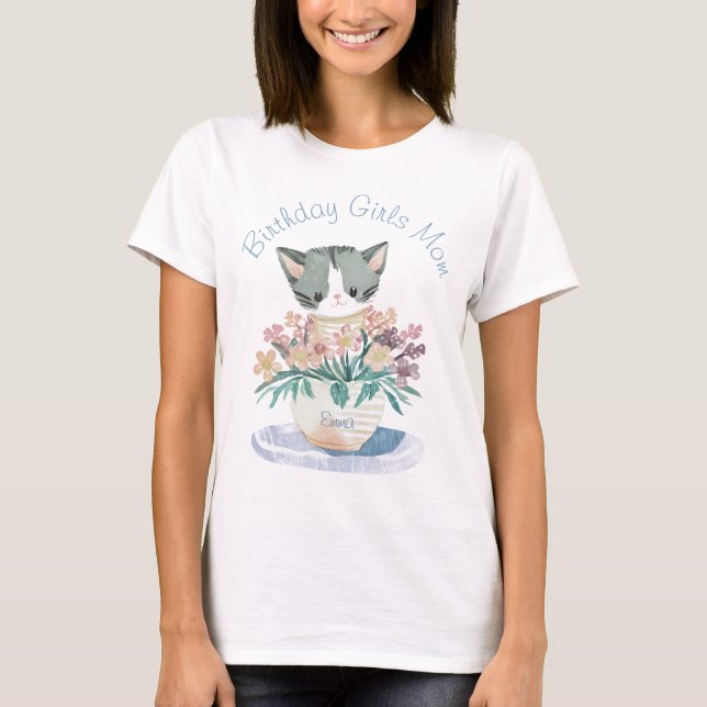 Camiseta Birthday Girls Mãe | Branca de Gato Cinto (Frente)