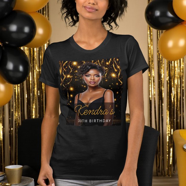 Camiseta Birthday Gold and Black Photo Instagram  (Criador carregado)