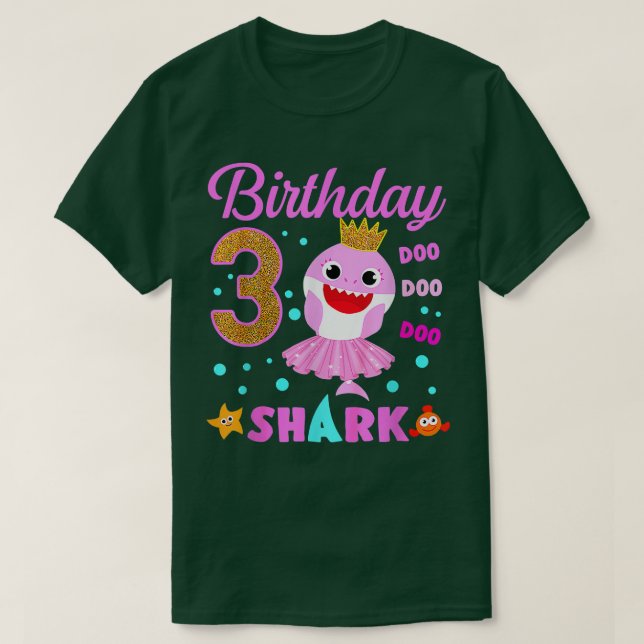 Camiseta Birthday Kids Kids Shark3rd Girl Three 3 Year Old  (Frente do Design)