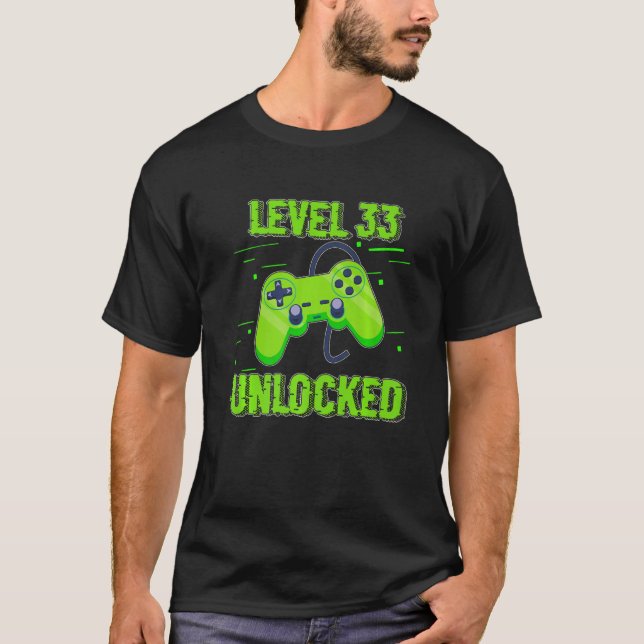 Camiseta Birthday  Level 33 Unlocked Video Games Controller (Frente)