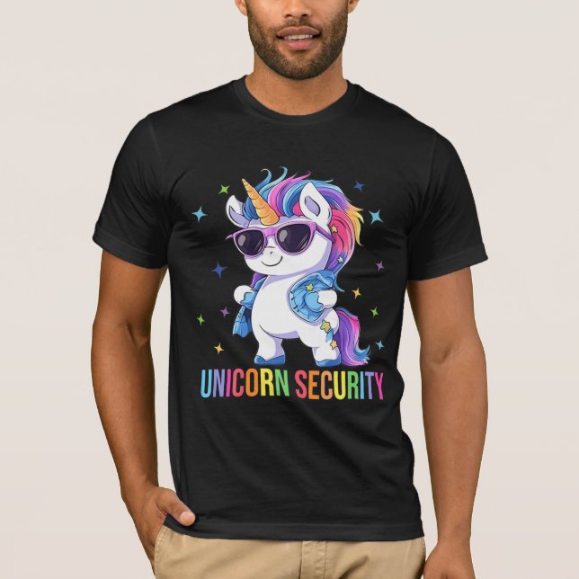 Camiseta Birthday Party Dad Mom Daughter Unicorn Security  (Frente)