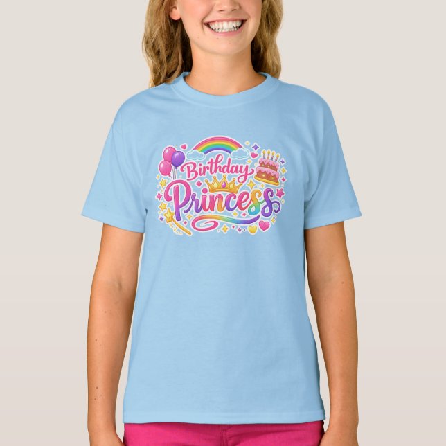 Camiseta Birthday Princess Rainbow Party Girls T-Shirt (Frente)