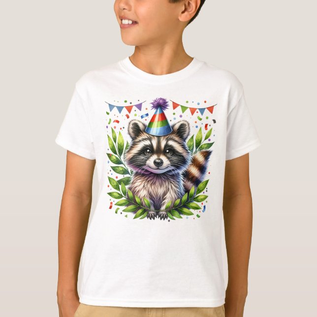 Camiseta Birthday Raccoon Kids, birthday party, fun design (Frente)