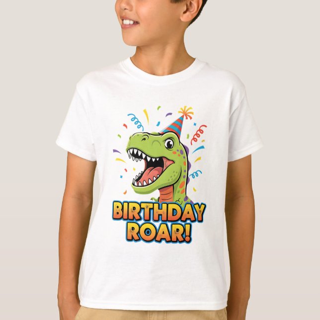 Camiseta Birthday Roar Cute Dinosaur Birthday Party Design (Frente)