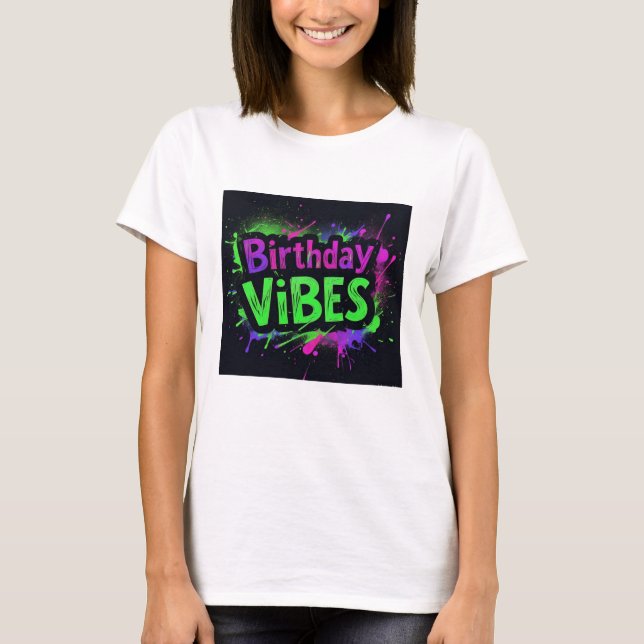 Camiseta Birthday Vibes Neon Splatter (Frente)