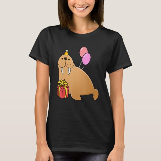 Camiseta Birthday Walrus para o Amante de os animais do Mar (Frente)