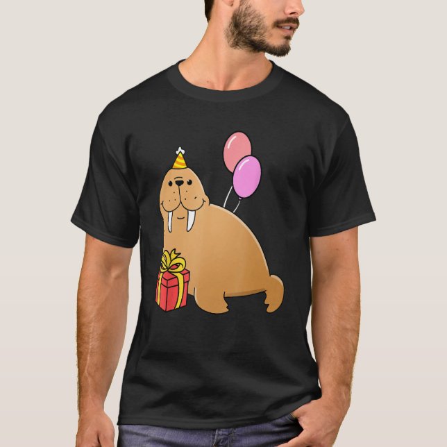 Camiseta Birthday Walrus para o Amante de os animais do Mar (Frente)