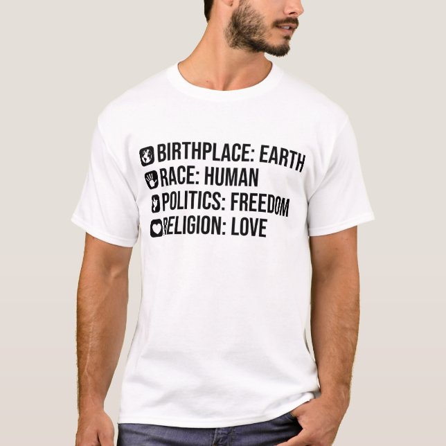 Camiseta Birthplace Earth Race A liberdade da política huma (Frente)