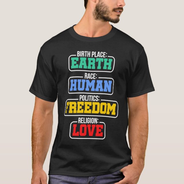 Camiseta Birthplace Earth Race Human Politics Freedom Relig (Frente)
