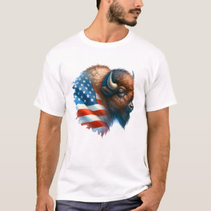 Camiseta Bisão Americano Bandeira dos EUA Patriótico Búfalo