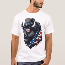 Camiseta Bisão Bandeira Americana EUA 4 de Julho Meninos Ho