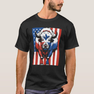 Camiseta Bisão Bandeira EUA Vida Selvagem Americano  Animal