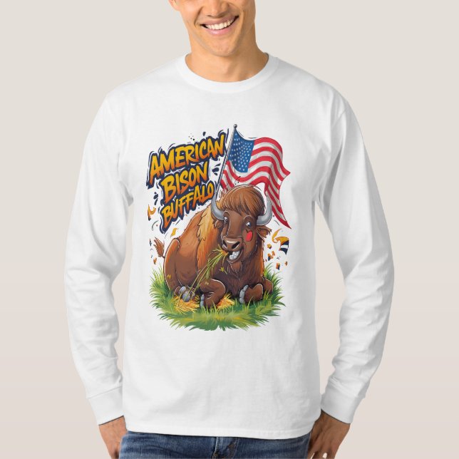 Camiseta Bisão com Bandeira dos EUA na Grama (Frente)