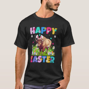 Camiseta Bisão Feliz Caça ao Ovo de Páscoa Orelha de Coelho