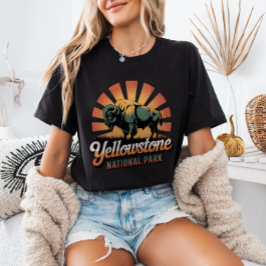 Camiseta Bisão Retro Vintage Yellowstone Parque Nacional