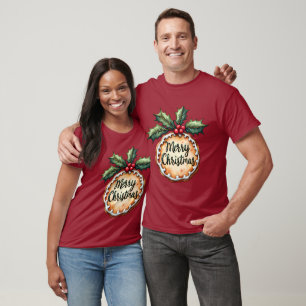 Camiseta Biscoito de Natal com Bagas de Azevinho