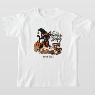 Camiseta Biscoitos Assustadores Bruxa Gato Preto Cozinhando
