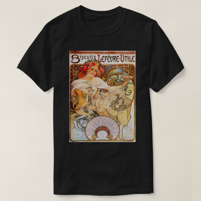 Camiseta Biscoitos Lefeure Utile Art Nouveau Alphonse Mucha (Frente do Design)