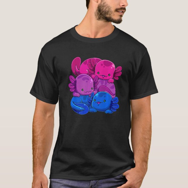 Camiseta Bisexual Axolotl Pile Bi Pride Flag Lgbtq Gay Prid (Frente)