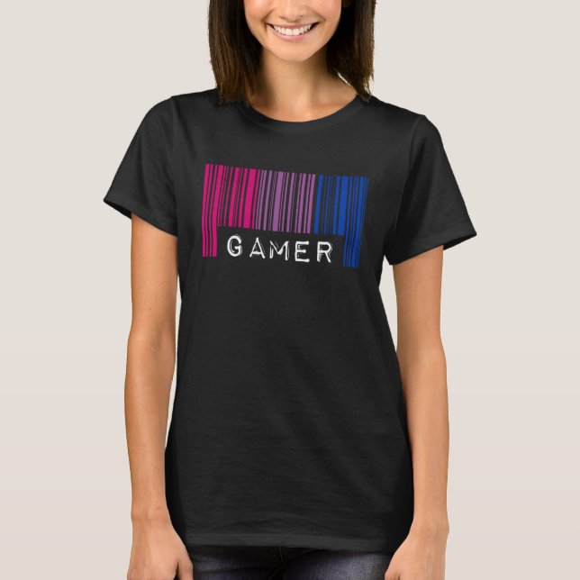 Camiseta Bisexual Barcode Pride Gamer Nerd Queer Aesthetic  (Frente)