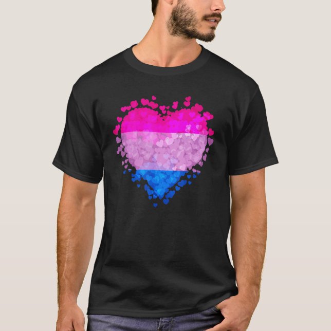 Camiseta Bisexual Bi Pride Flag Hearts Valentines Day (Frente)