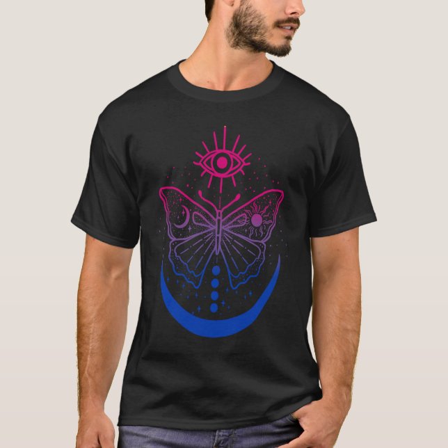 Camiseta Bisexual Bi Pride Moon and Butterfly LGBTQ LGBT Ga (Frente)