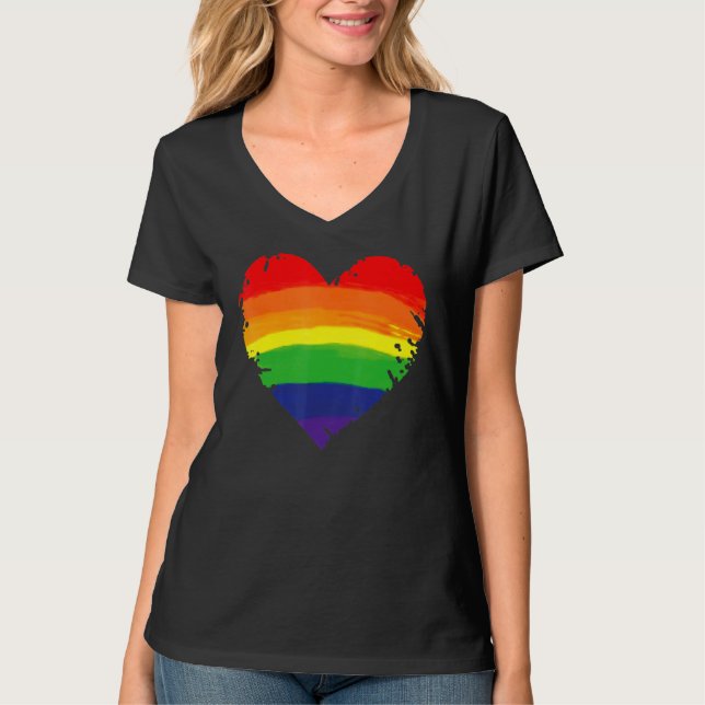 Camiseta Bisexual Gay Queer Trans LGBTQ Rainbow Heart Rainb (Frente)
