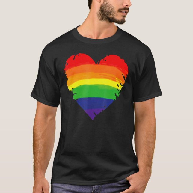 Camiseta Bisexual Gay Queer Trans LGBTQ Rainbow Heart Rainb (Frente)