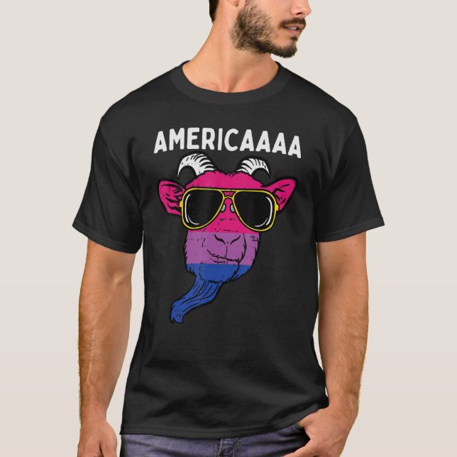 Camiseta Bisexual Goat America Fun Bi Pride Flag Lgbtq Men  (Frente)