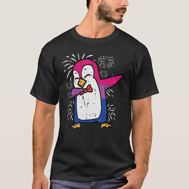 Camiseta Bisexual Penguin Dab Bi Flag Pride Month Lgbt Men  (Frente)