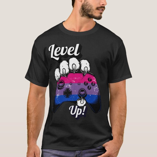 Camiseta Bisexual Pride Level Up Tiger Paw Controller Shirt (Frente)