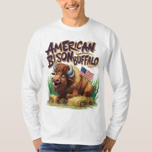 Camiseta Bison Buffalo Americano com Bandeira Americana