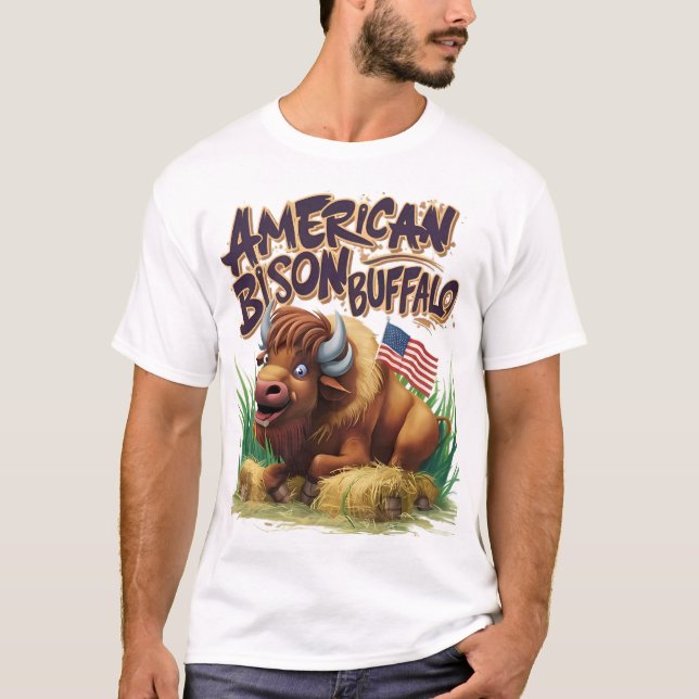 Camiseta Bison Buffalo Americano com Bandeira Americana (Frente)