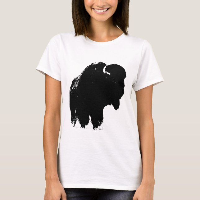 Camiseta Bison Buffalo, Pop de Arte Negra (Frente)