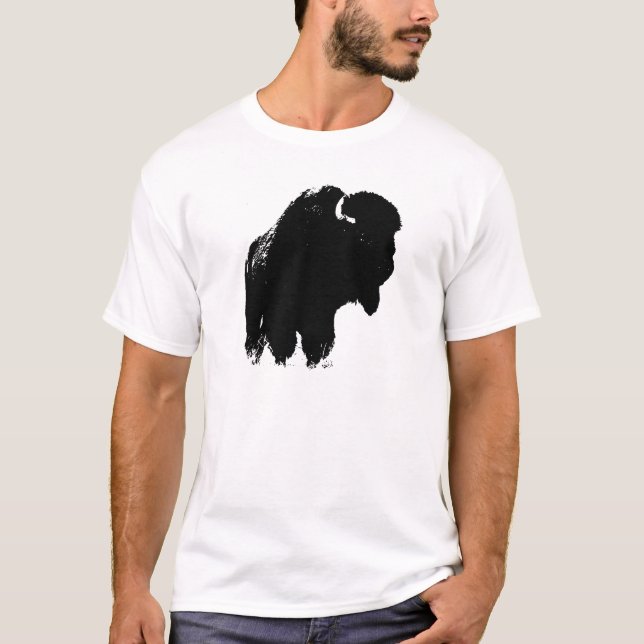 Camiseta Bison Buffalo, Pop de Arte Negra (Frente)