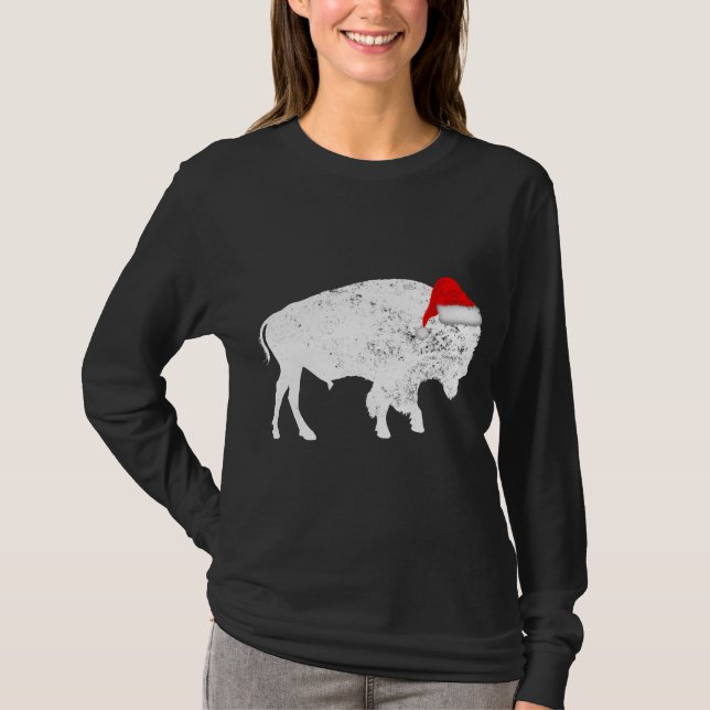 Camiseta Bison Buffalo Santa Hat - Natal Pajama (Frente)