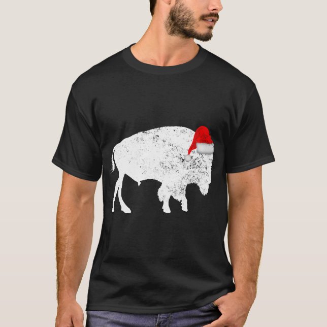 Camiseta Bison Buffalo Santa Hat - Natal Pajama (Frente)