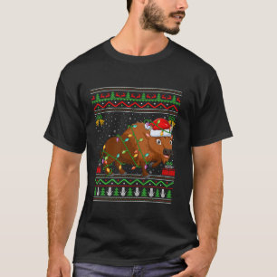 Camiseta Bison Christmas Lights Papais noeis Ugly Sweater X