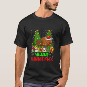 Camiseta Bison Christmas Tree Lights Familiares Papais noei