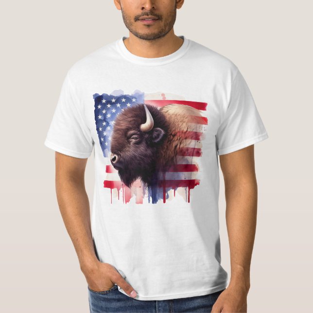 Camiseta Bison com bandeira dos Estados Unidos da América (Frente)