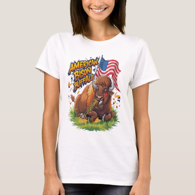 Camiseta Bison com bandeira dos EUA em Grass (Frente)