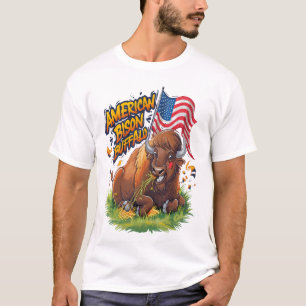 Camiseta Bison com bandeira dos EUA em Grass